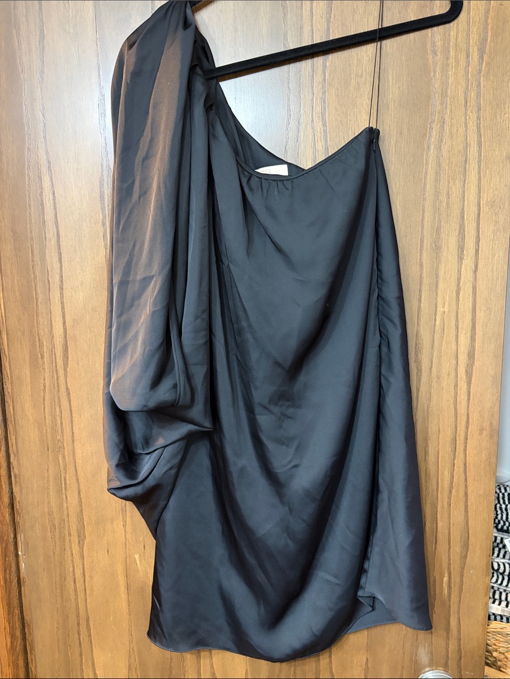 Aidan by Aidan Mattox Black One-Shoulder Draped Satin Cocktail Dress